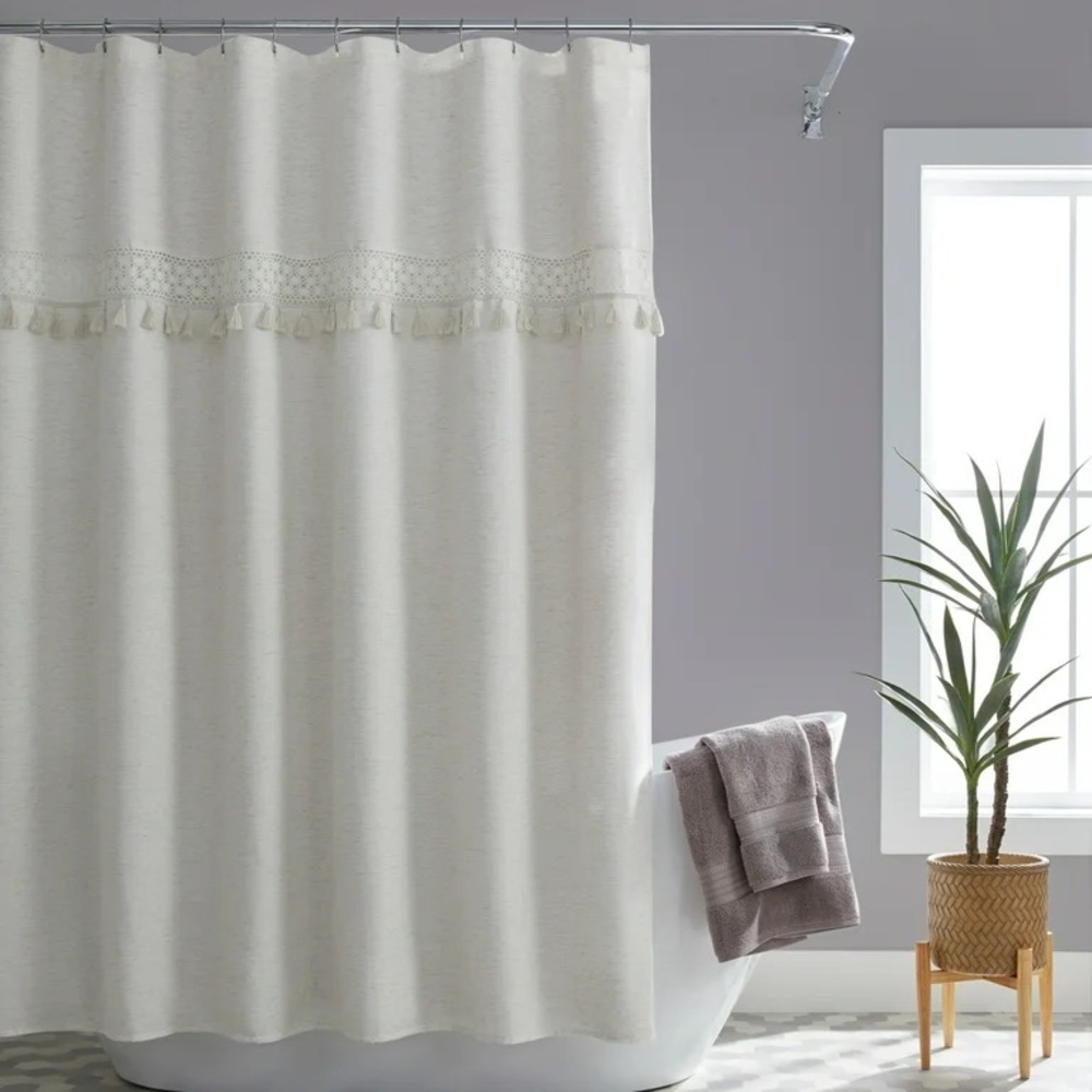 Better Homes And Gardens Cream Tassel-Trim Shower Curtain